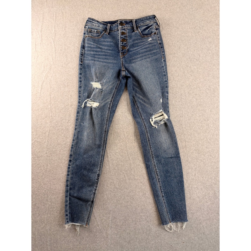 Old Navy Rockstar Super Skinny High Rise Distressed Jeans Button Fly Blue 2